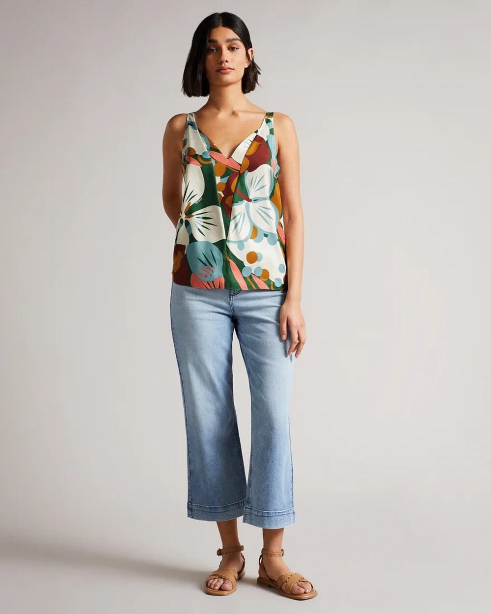 Ted Baker Nethy Tank Top Sz 0 Abstract Floral Print V-Neck